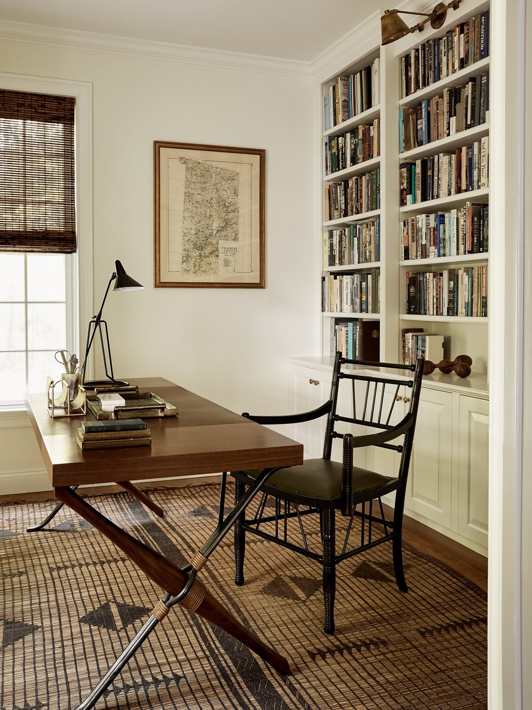 X-Frame Desk Paired with Natural Fiber Rug