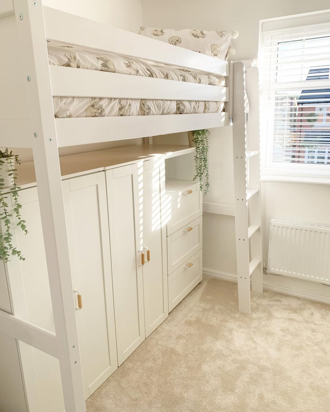 Modular Cabinets Under a Loft Bed for Full Wardrobe Storage