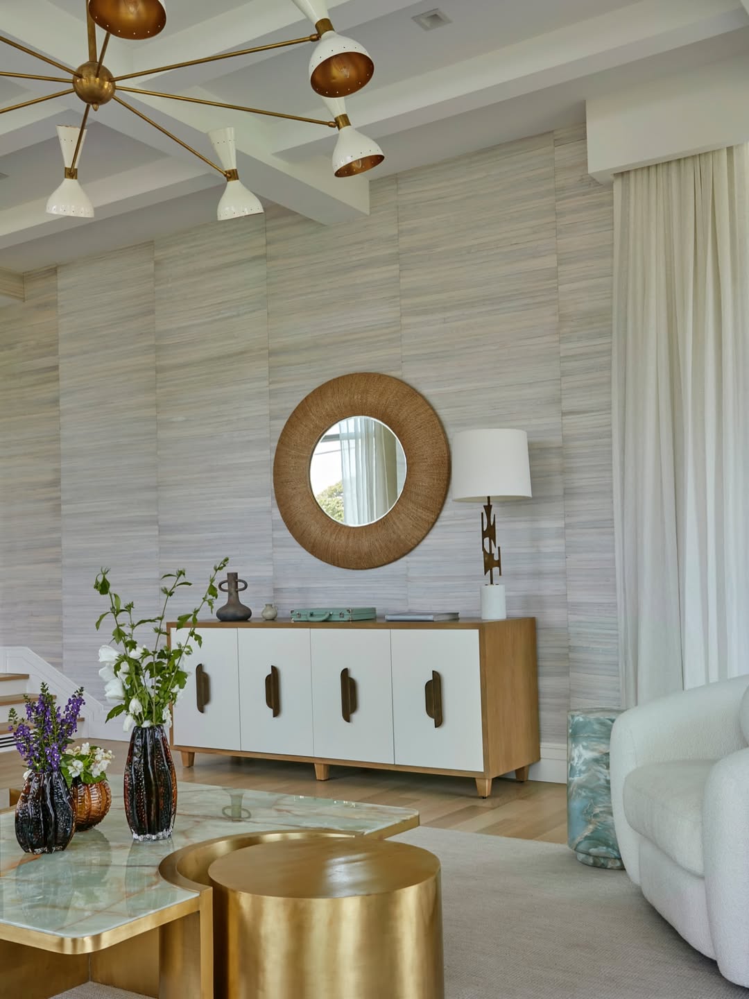 White Buffet With Warm Wood Accents Adds Storage