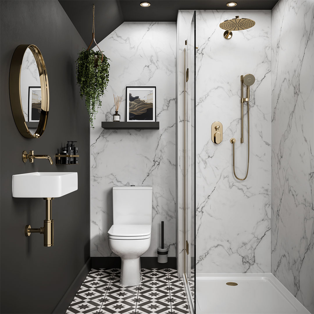 Pair Gold Fixtures with Marble for a Warm Metallic Accent