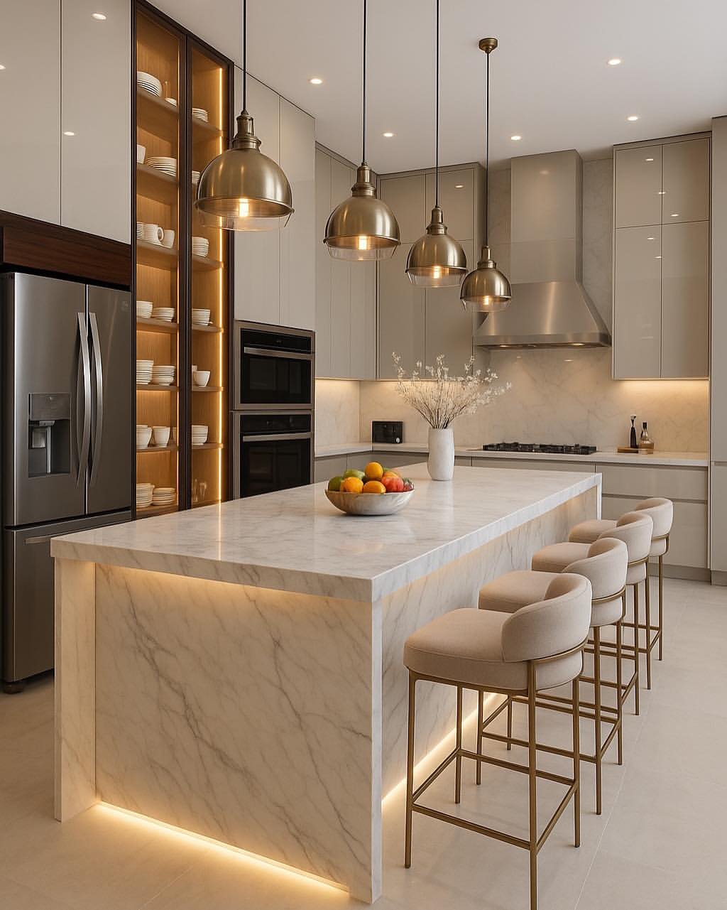 Integrated LED Lighting Glows Under the Island