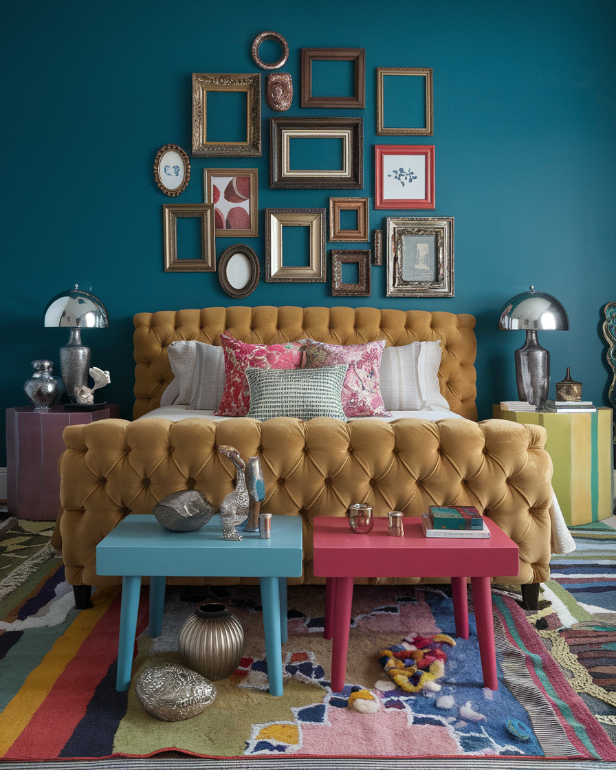 Gallery Wall of Mixed Frames Creates an Artistic Backdrop