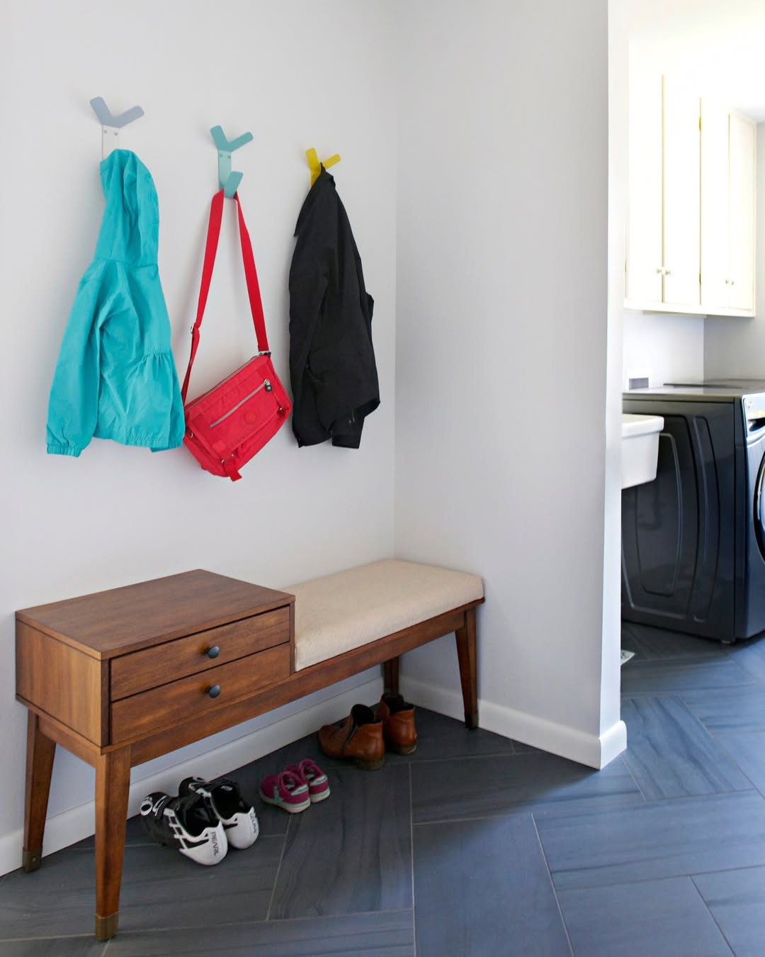 Mid-Century Style Bench With Hidden Drawer Storage