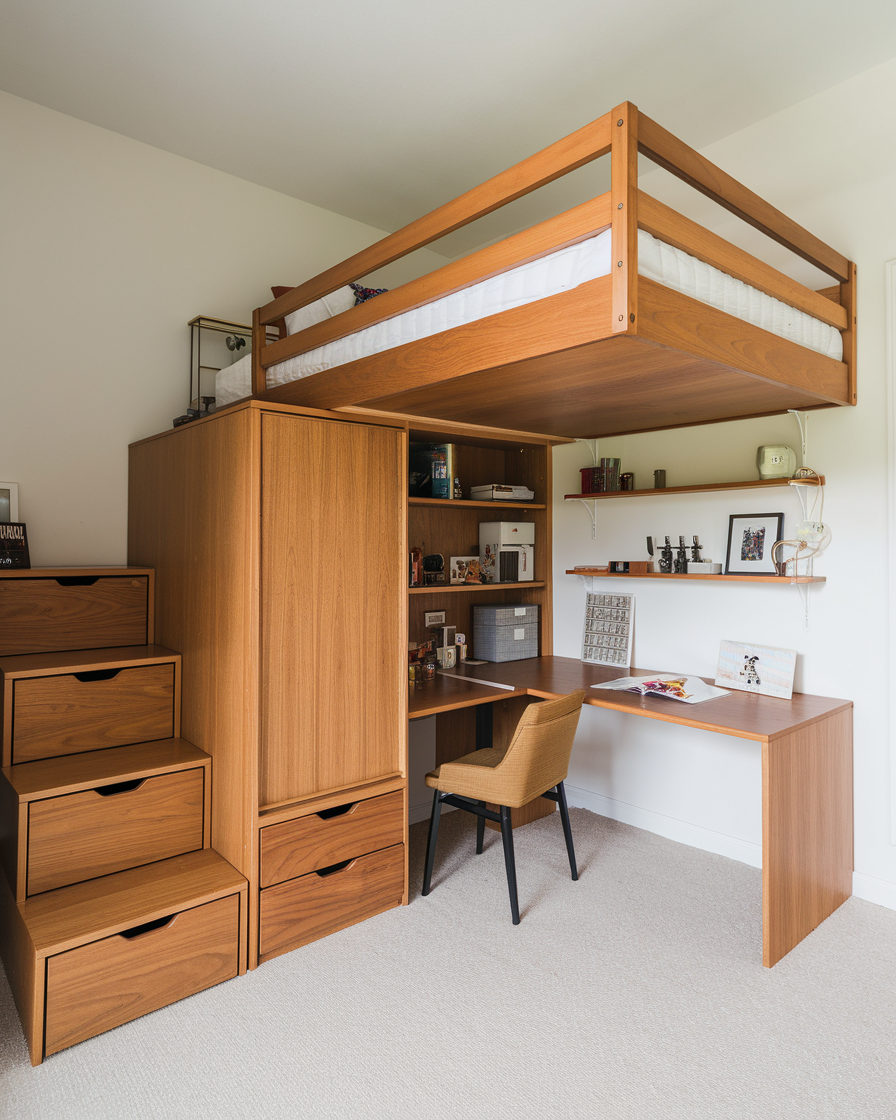 Wooden Staircase With Integrated Drawer Storage