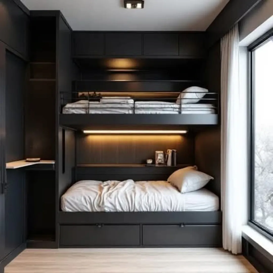 Bunk Beds with Integrated Warm LED Strip Lighting