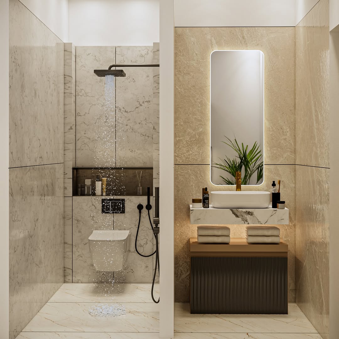 Keep Shower Clutter Contained with a Dark Recessed Niche