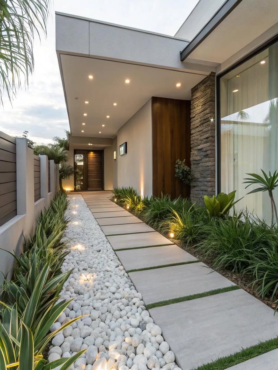 Soften Modern Pathways with Stone Pavers and Integrated Grass