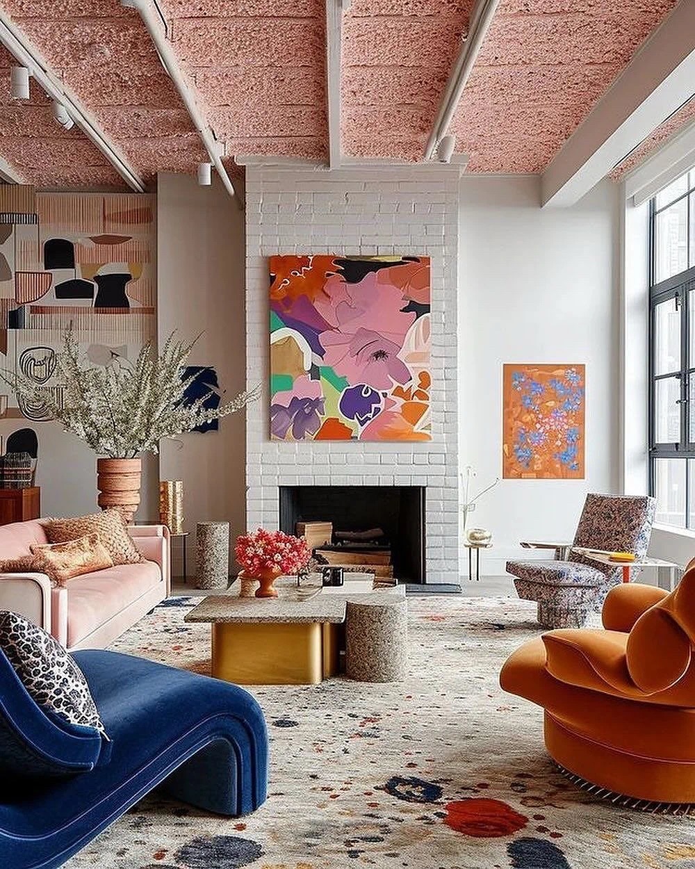Pink Textured Ceiling Adds Unexpected Warmth