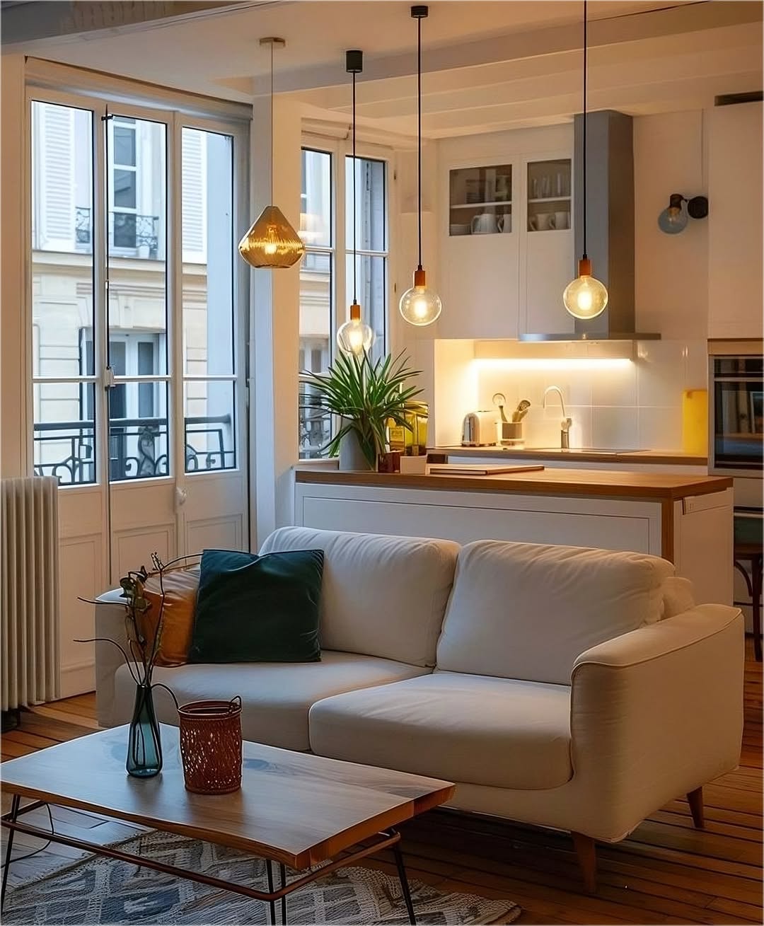 Amber Glass Pendant Adds a Warm Glow Over the Island