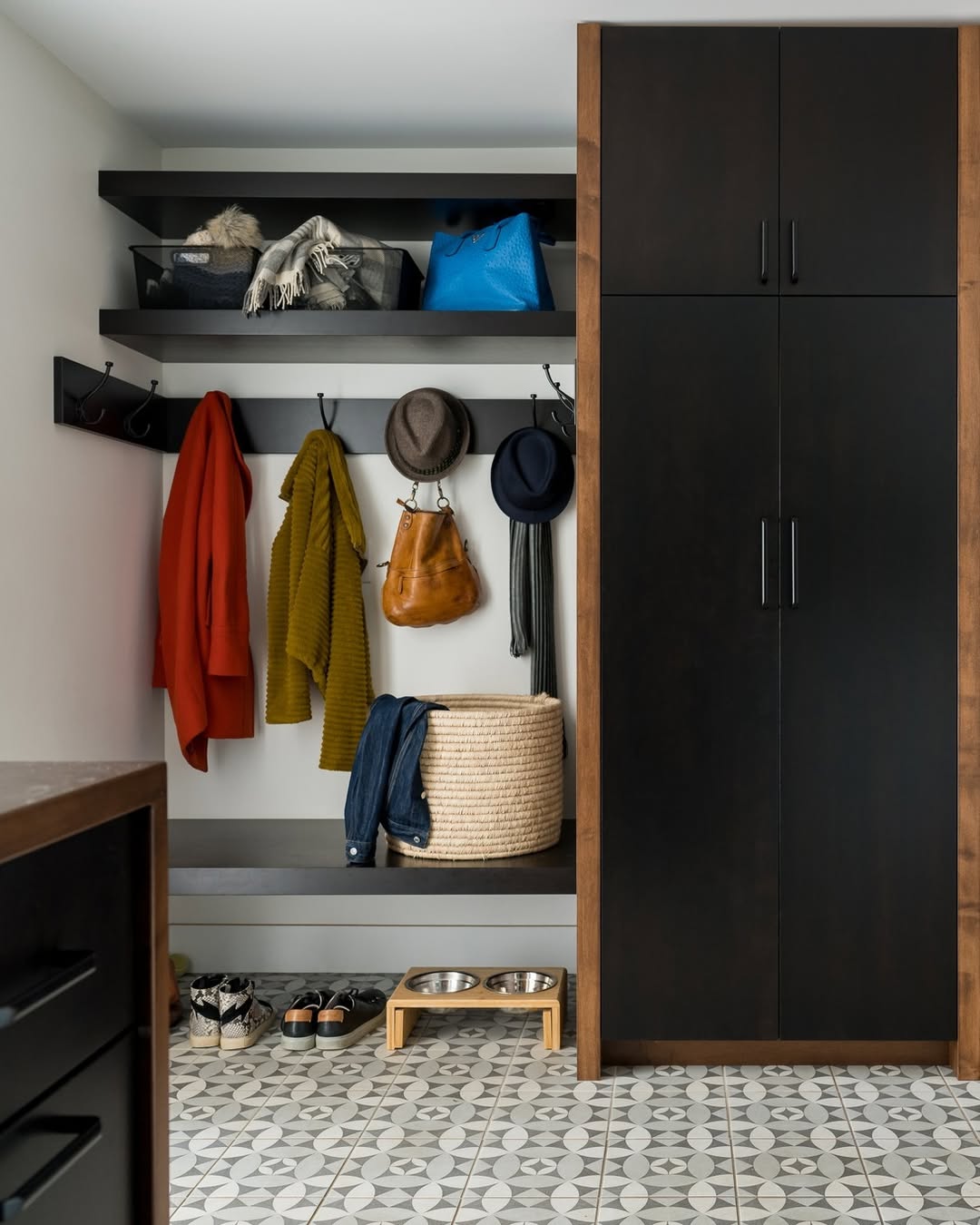 Floating Shelves and Hooks for Coats and Hats