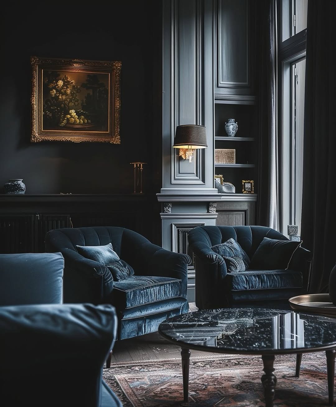 Dark Velvet Armchairs Add Plush Comfort