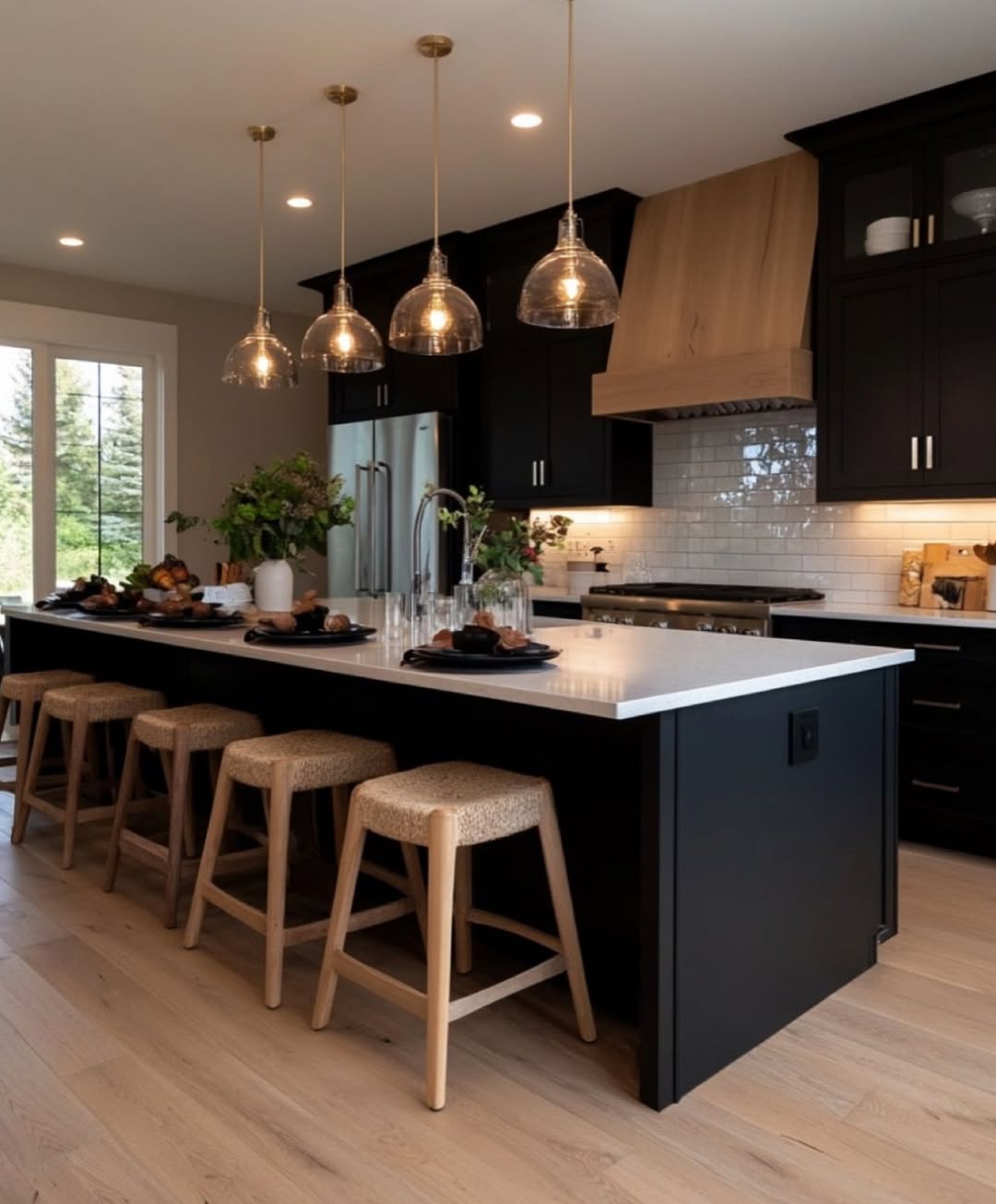 Glass Dome Pendants Add Warm Ambiance Over Island