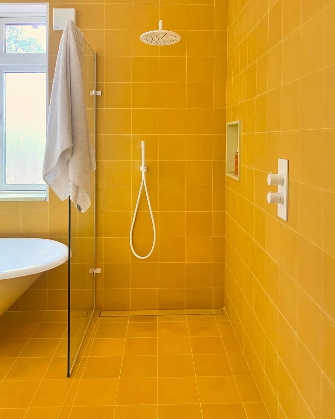 Recessed Shower Niche Holds a Single Bottle