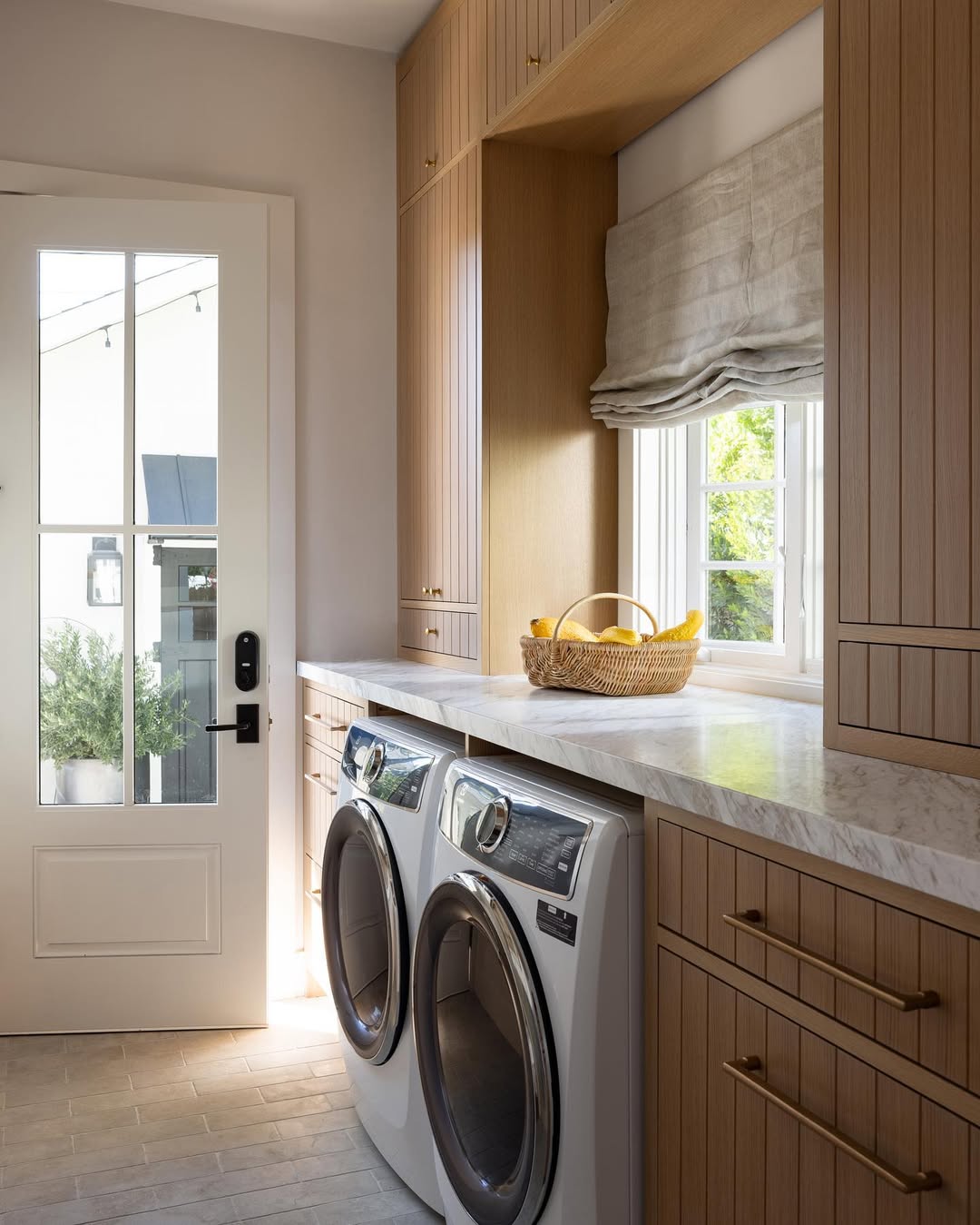 Wood-Slat Cabinets Add Warm Texture