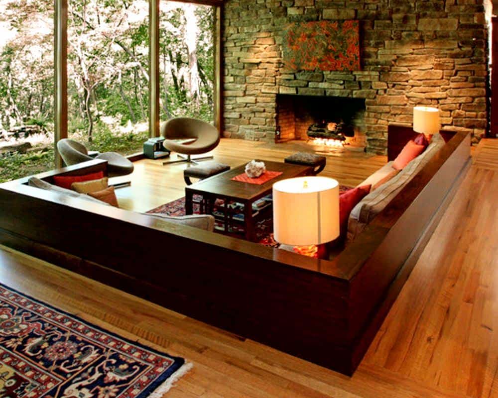 Recessed Sectional Creates an Intimate Conversation Zone