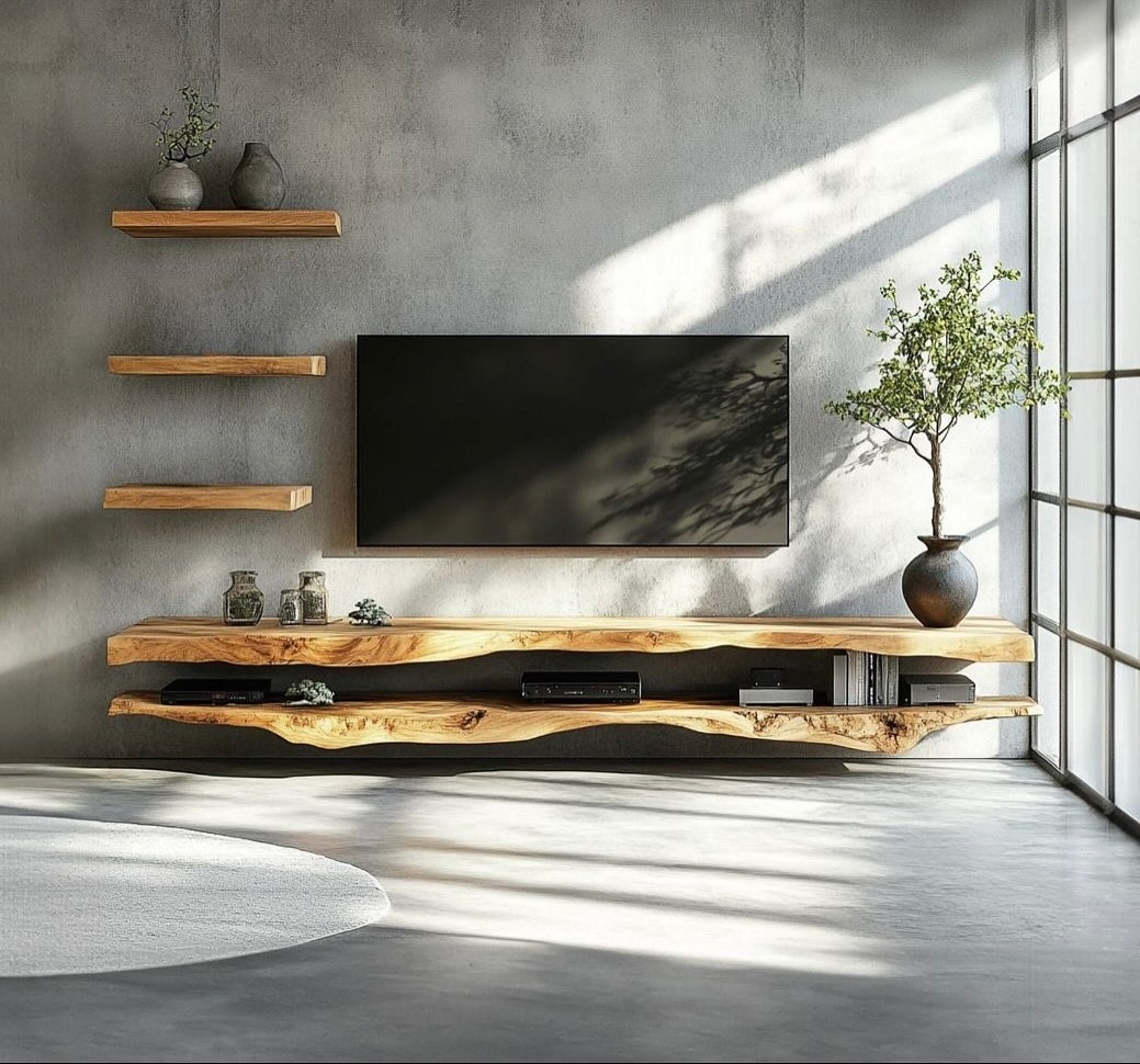 Live-Edge Wood Shelving with Natural Curves