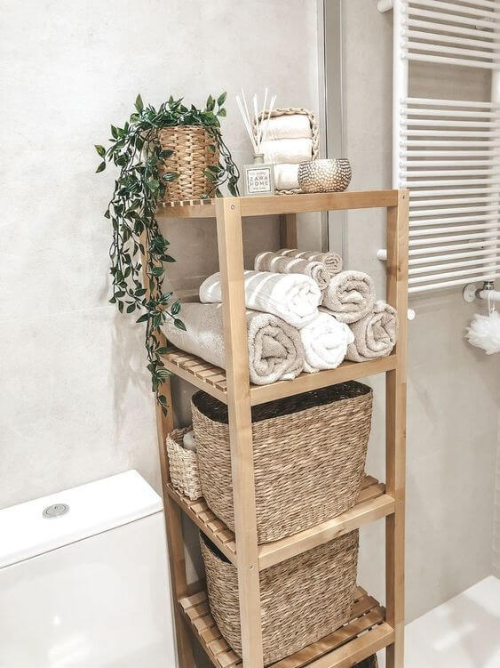 Wooden Shelf Unit with Cascading Greenery