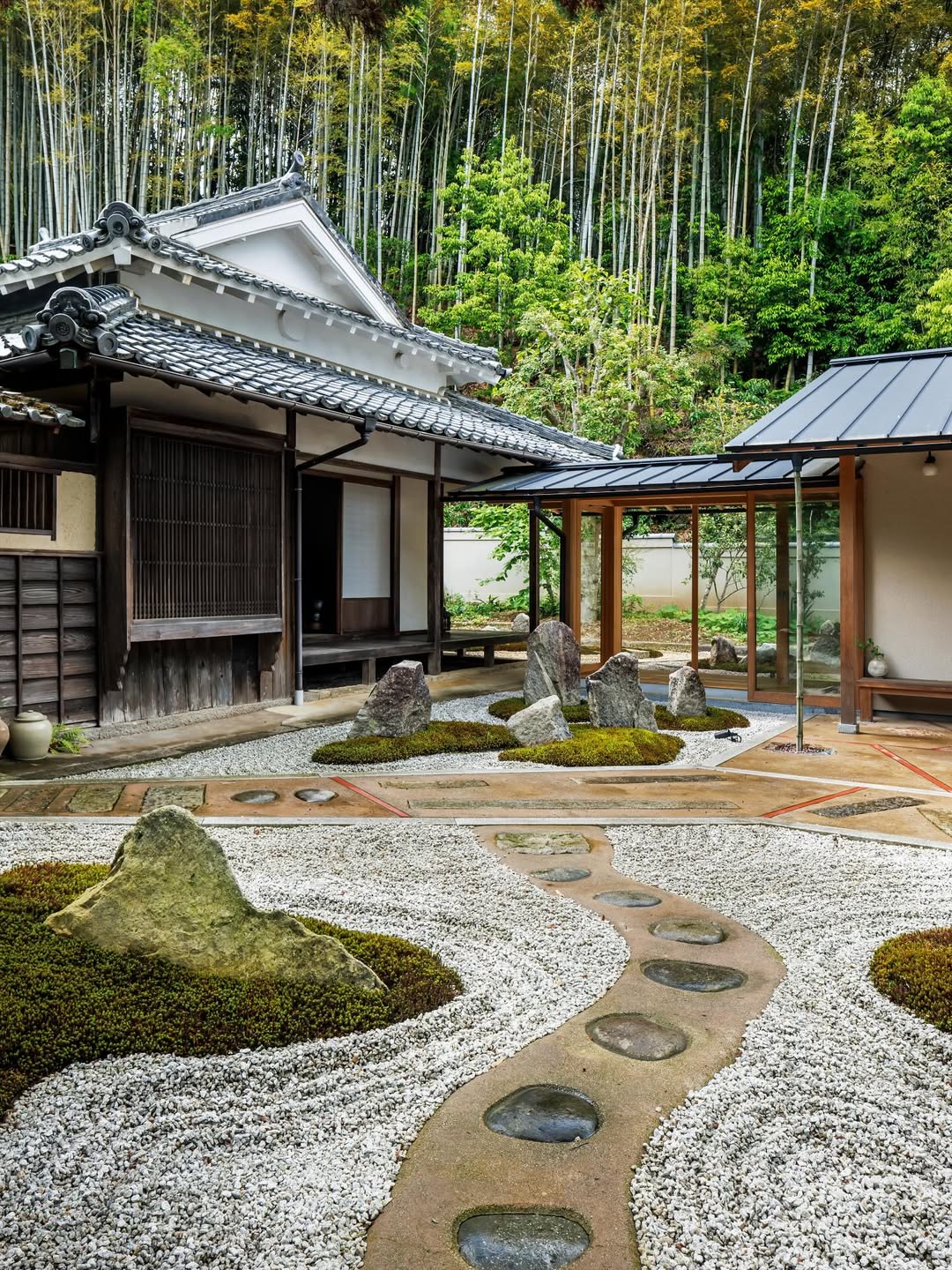 Design Curved Stone Paths with Mossy Islands