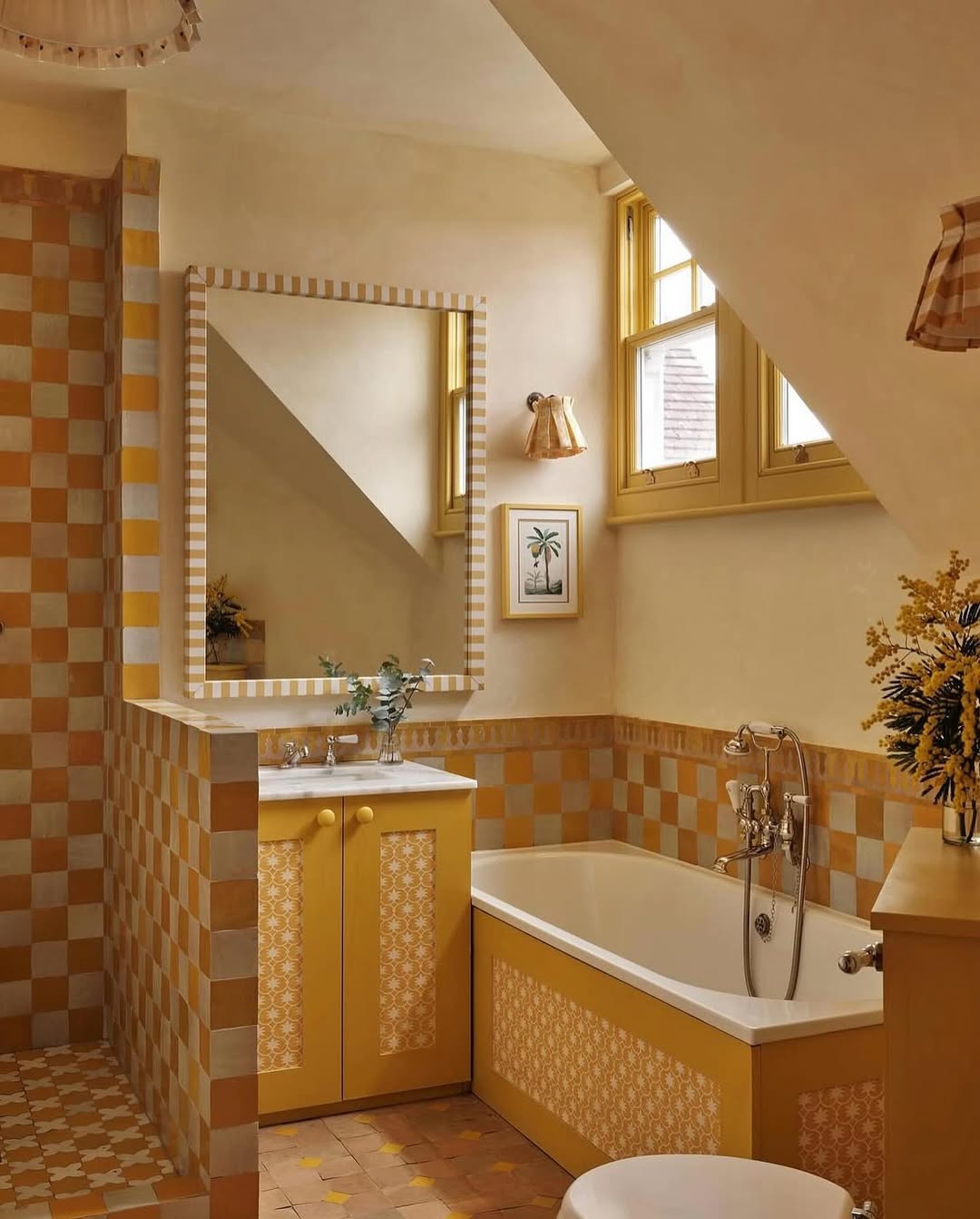 Checkerboard Tile Creates a Playful Pattern on Walls and Floor