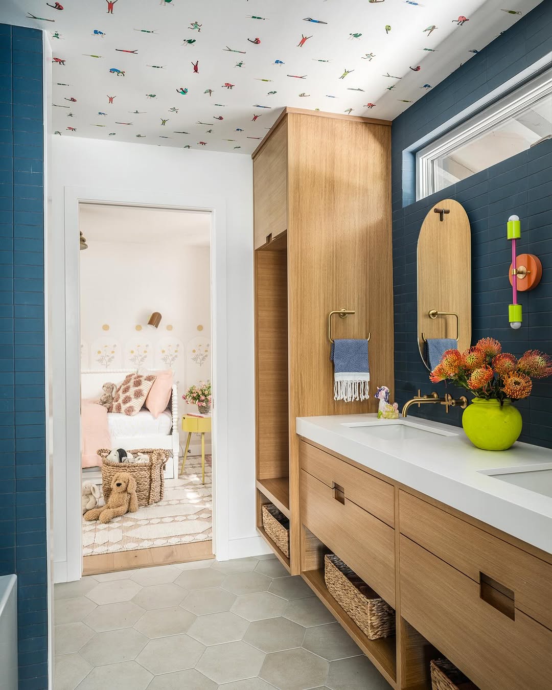 Playful Figures Adorn Ceiling With Whimsical Wallpaper