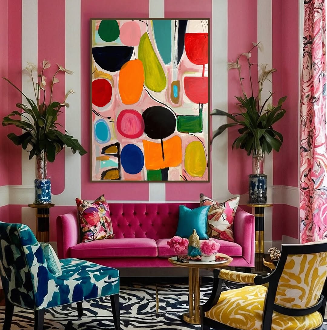 Let Abstract Art Pull Together Pattern-Clash Seating