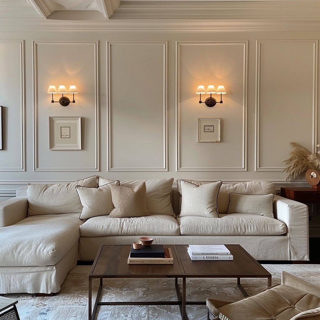 Balance Paneled Walls with Framed Art and Sconces