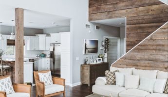 Rustic Wood Paneling Adds Natural Texture to Stairwell
