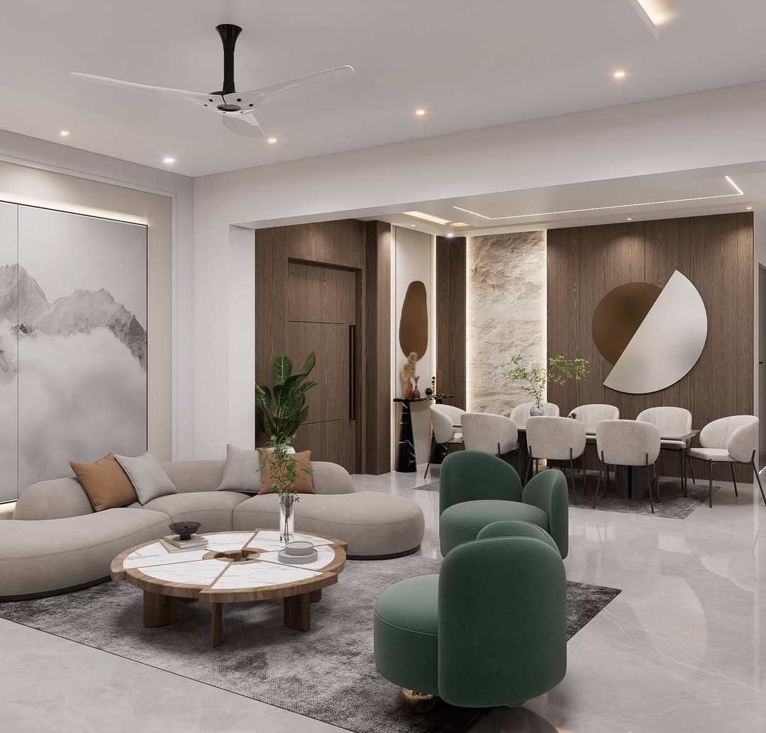 Curved Sectional and Round Coffee Table for Cozy Seating
