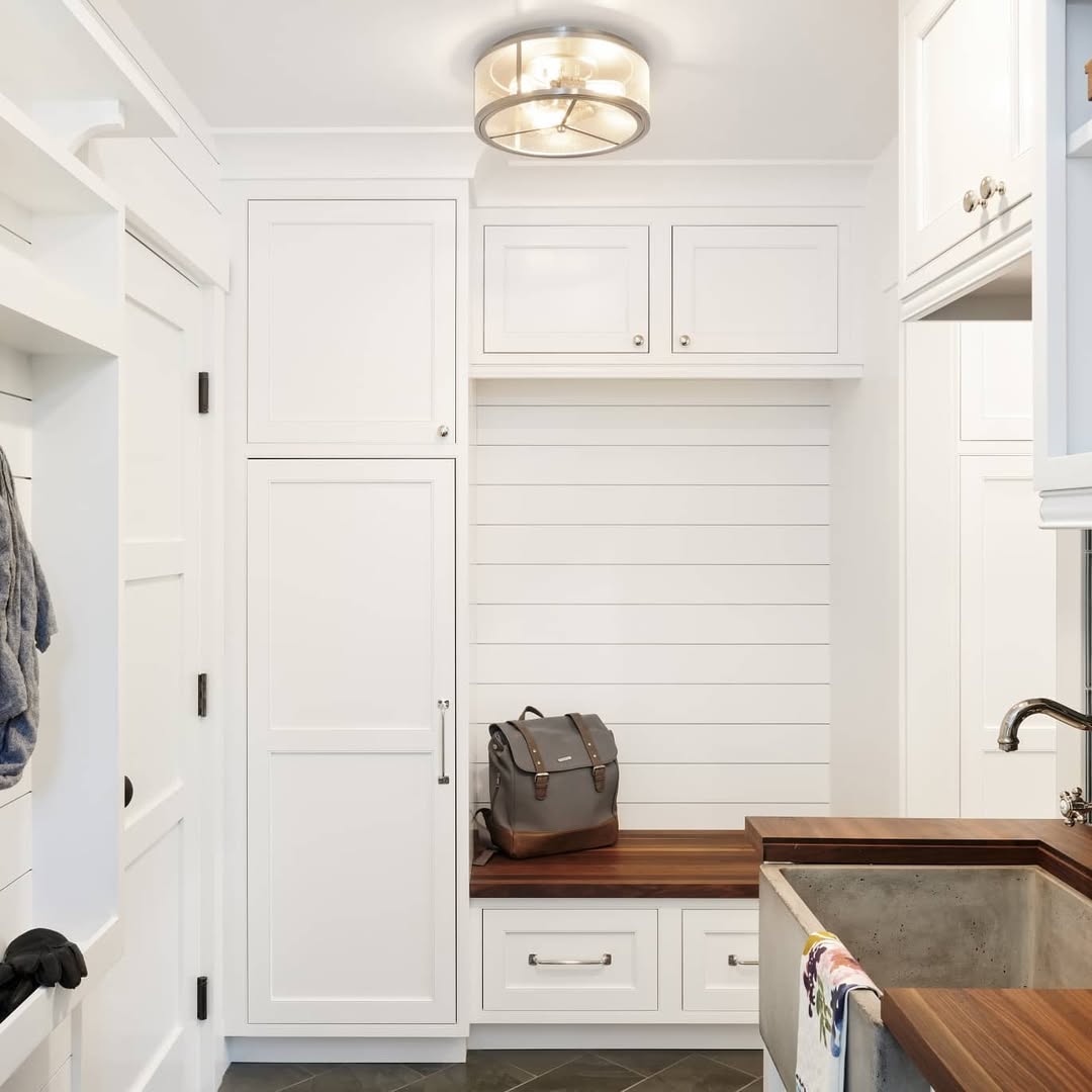 Shiplap Wall Backs a Built-in Bench for a Cozy Nook