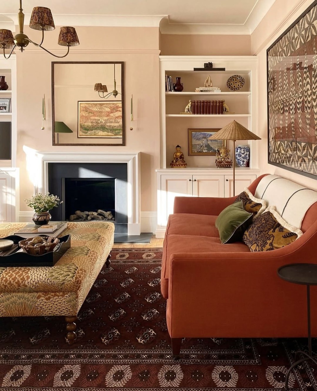 Built-in Shelving With Layered Decorative Objects