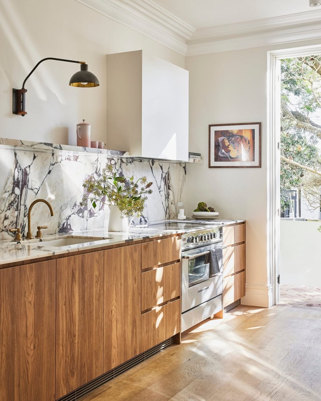 Streamline with Wood Grain Cabinets and Integrated Pulls