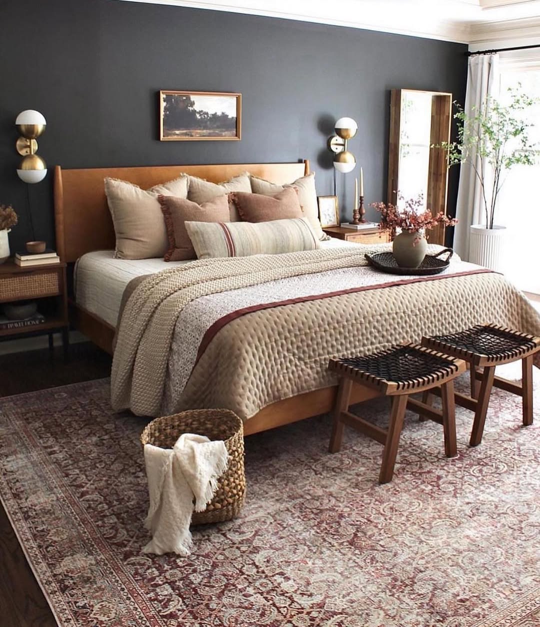 Wooden Stools with Woven Tops as Bedside Seating