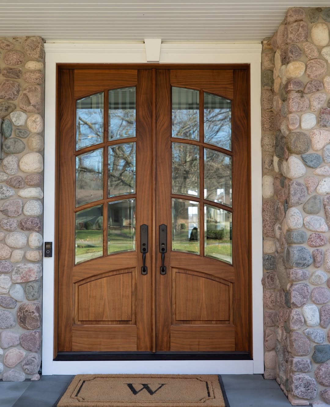 Arched Top Double Doors with Paned Glass