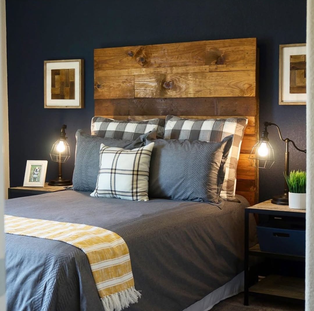 Reclaimed Wood Headboard Adds Rustic Texture to Bed