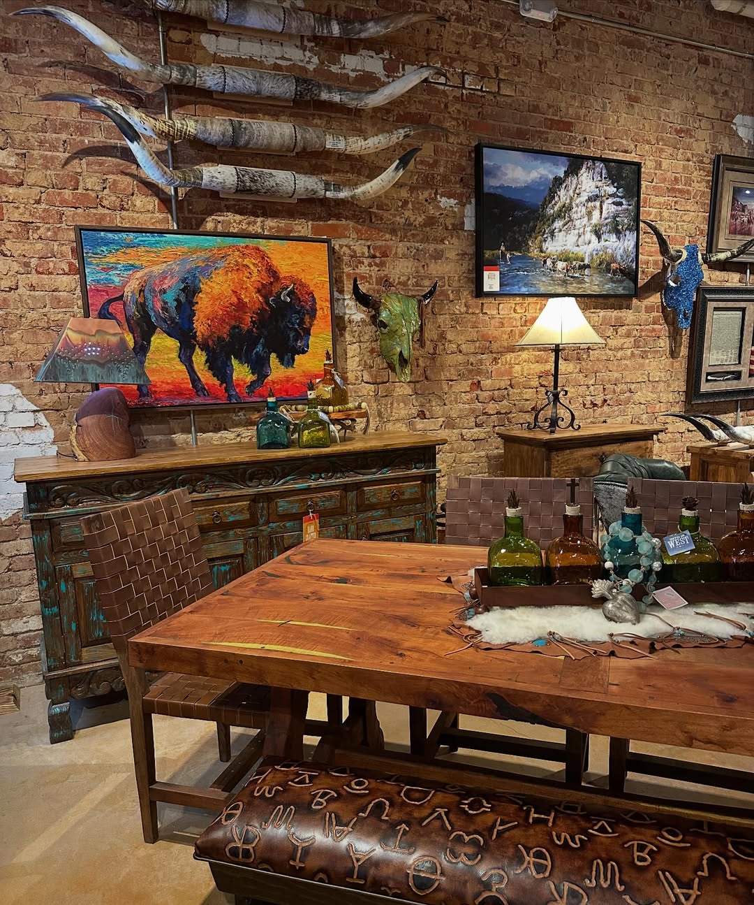 Embossed Leather Bench Adds Western Heritage to Your Dining Area