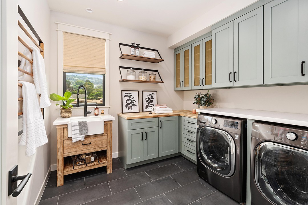 Wooden Towel Rack Adds Rustic Charm Next to Sink