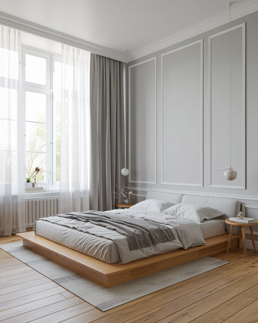 Low Platform Bed Frame Grounds the Room