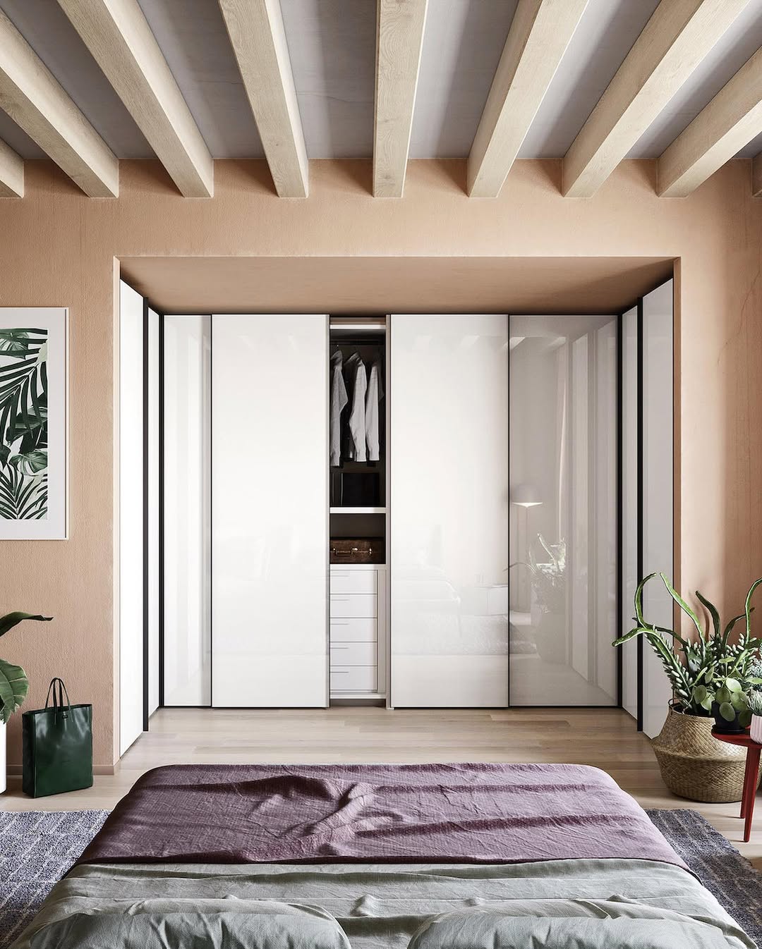 White Sliding Doors with Contrasting Black Frames