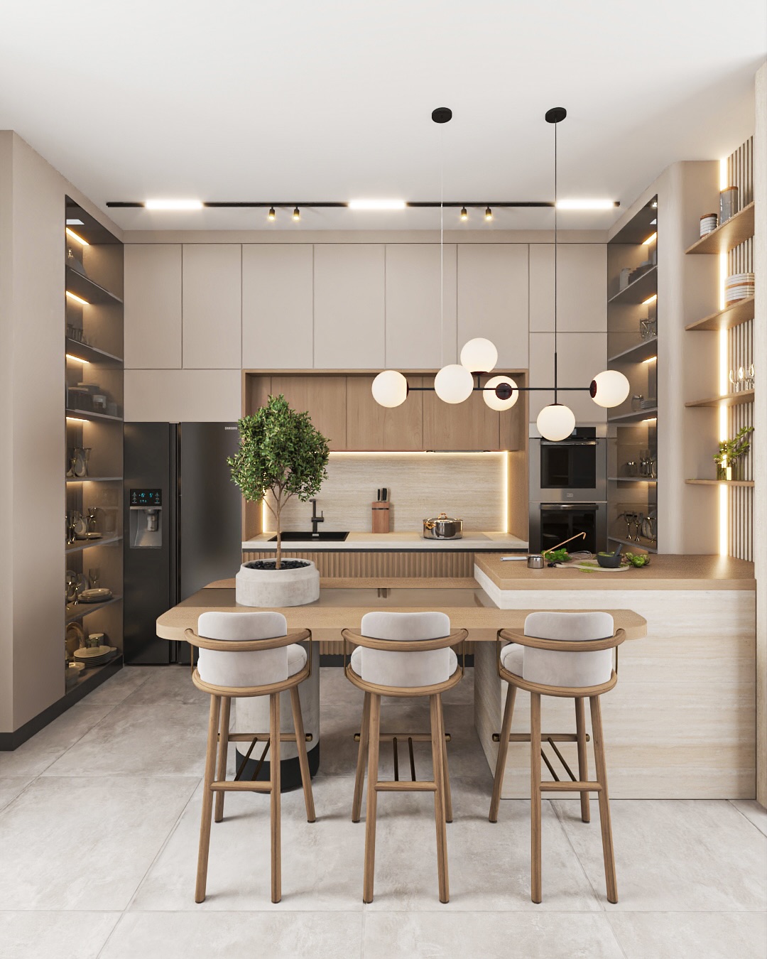 Incorporate Seating with Tall Stools Around the Island