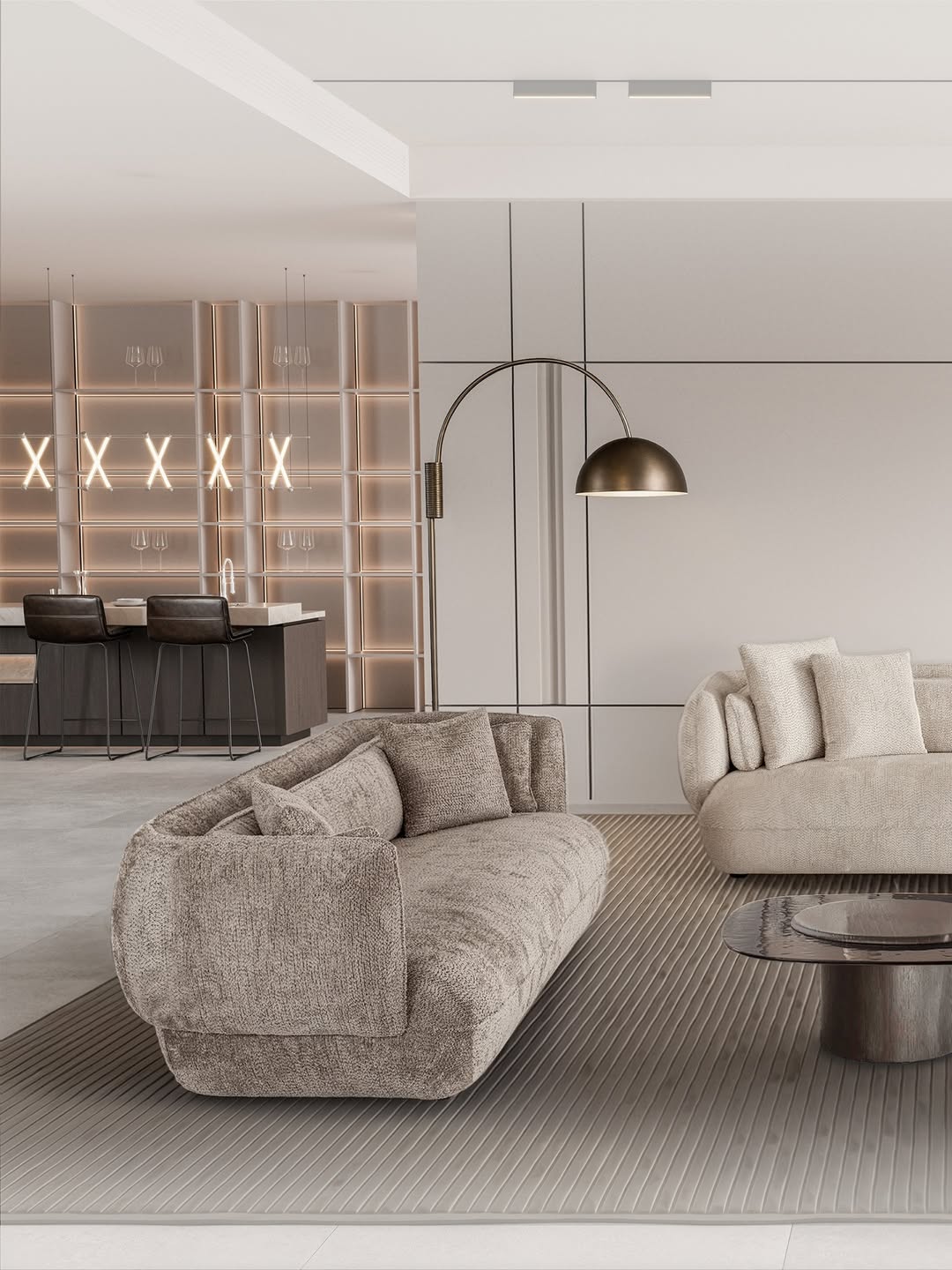 Curved Sofas Create Soft, Inviting Seating Areas