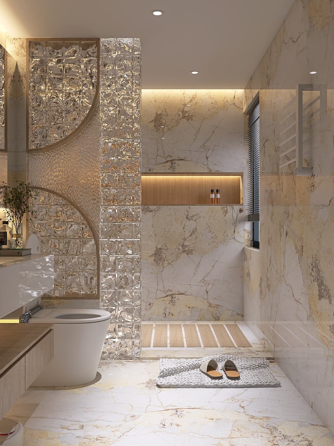 Textured Glass Blocks Add a Decorative Privacy Screen