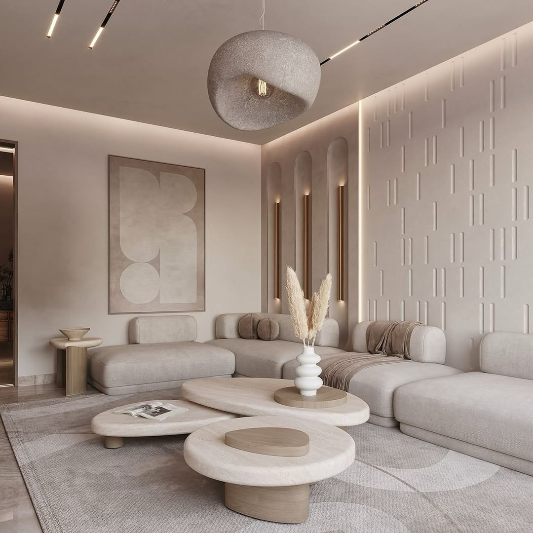 Layered Stone Coffee Tables Create an Organic Arrangement