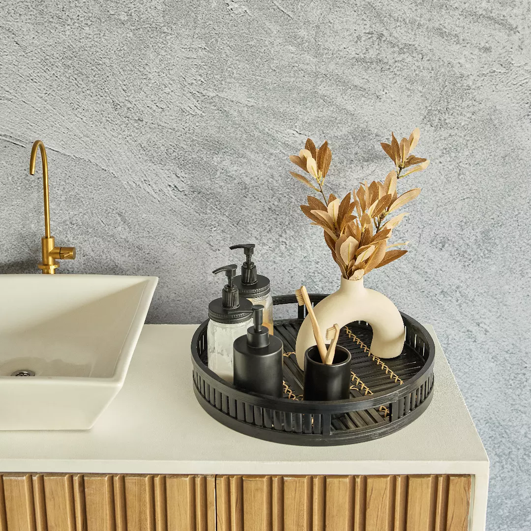 Round Black Tray Grounds Bathroom Essentials and Decor