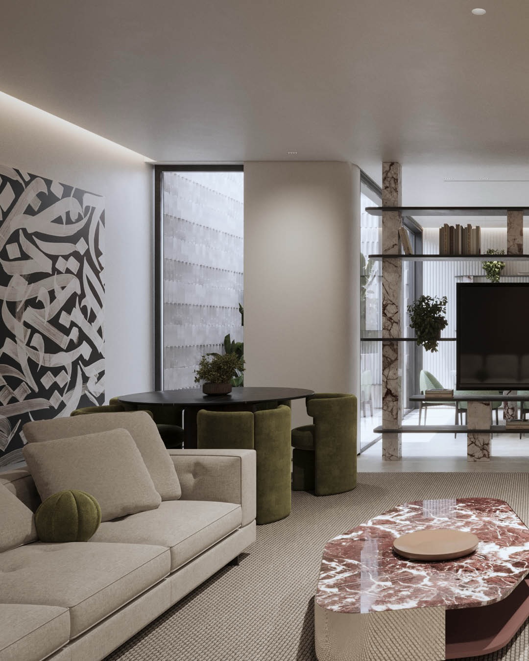 Bold Graphic Art Anchors a Neutral Living Space