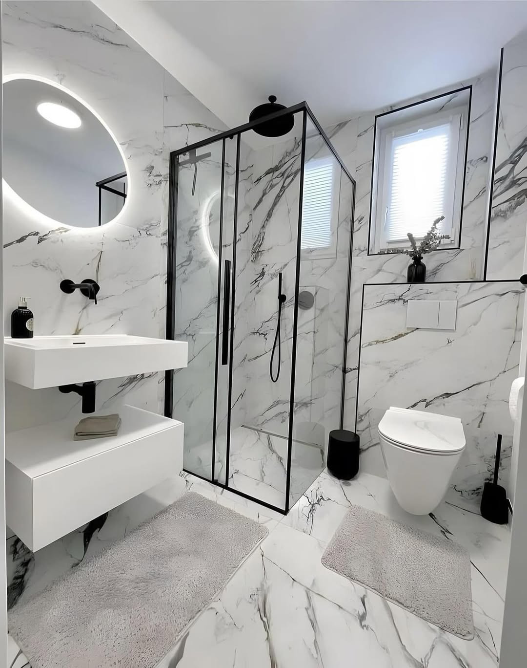 Floating White Vanity With Integrated Drawer
