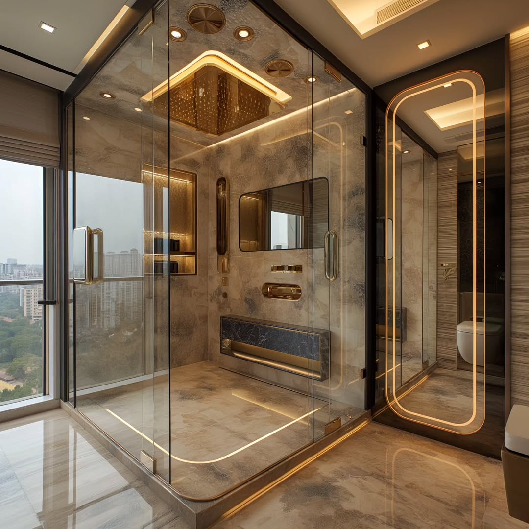 Glass Shower Enclosure With Integrated LED Lighting