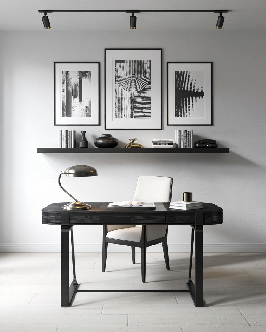 Black Desk With Curved Edges Creates a Chic Workspace