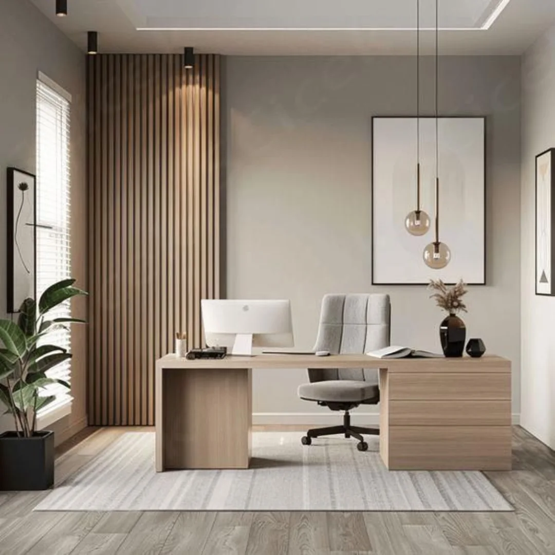 Light Wood Desk with Integrated Storage Drawers