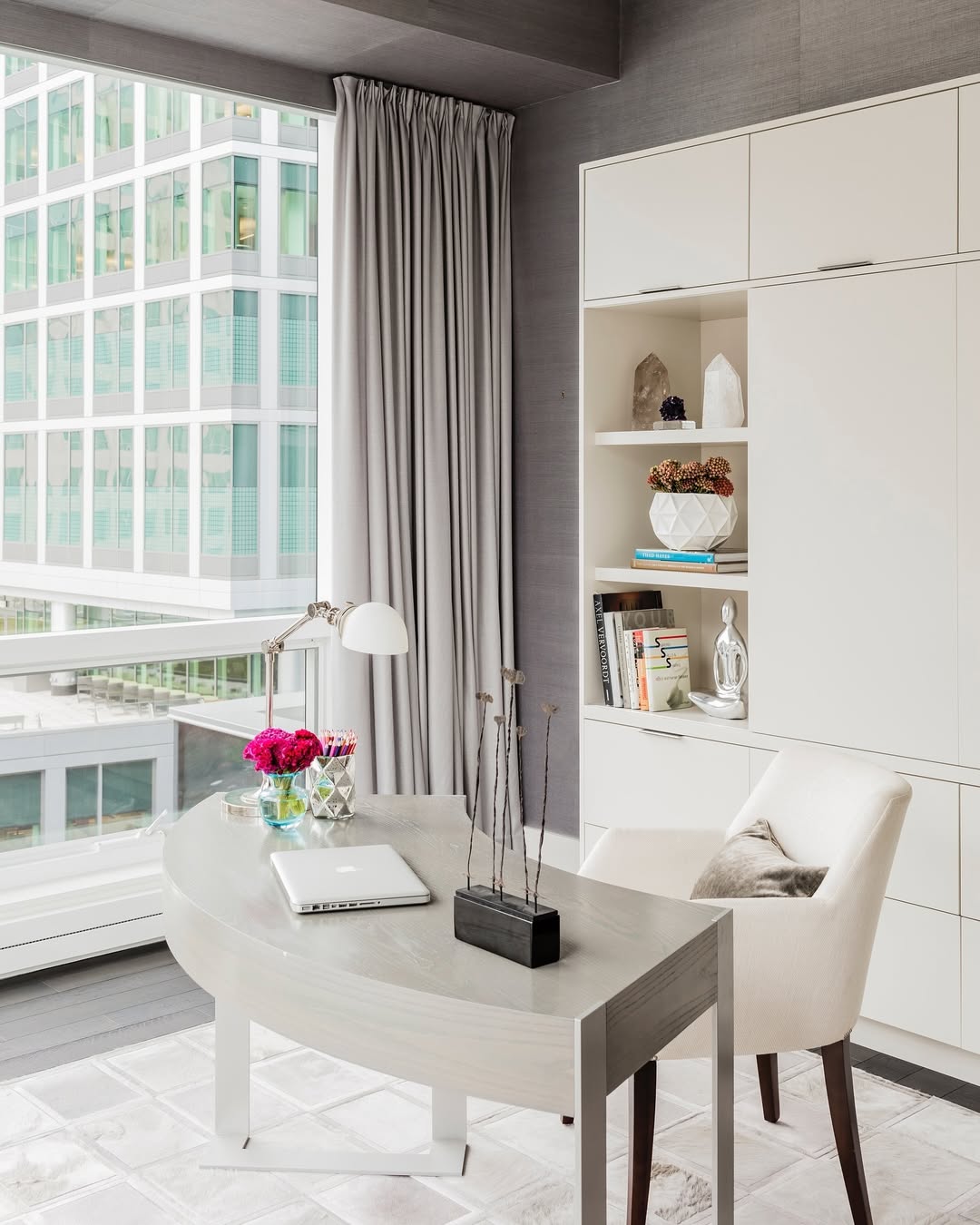 Opt for a Sleek Curved Desk with Integrated Storage