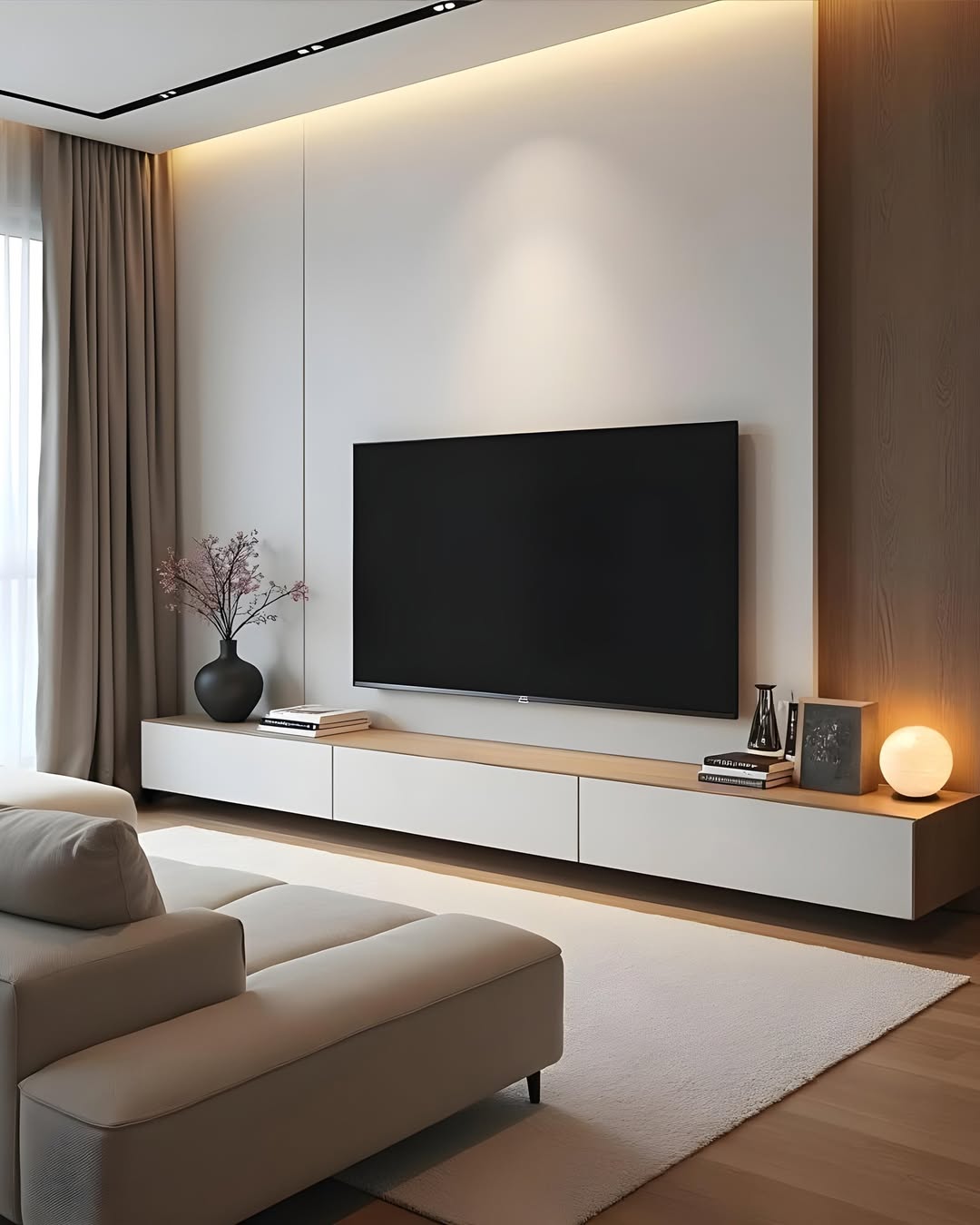 Floating Media Console with Recessed Drawer Fronts